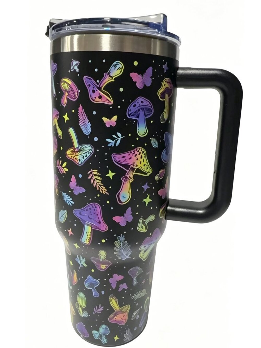 Rainbow Mushroom Butterfly 40oz Tumbler with Handle
